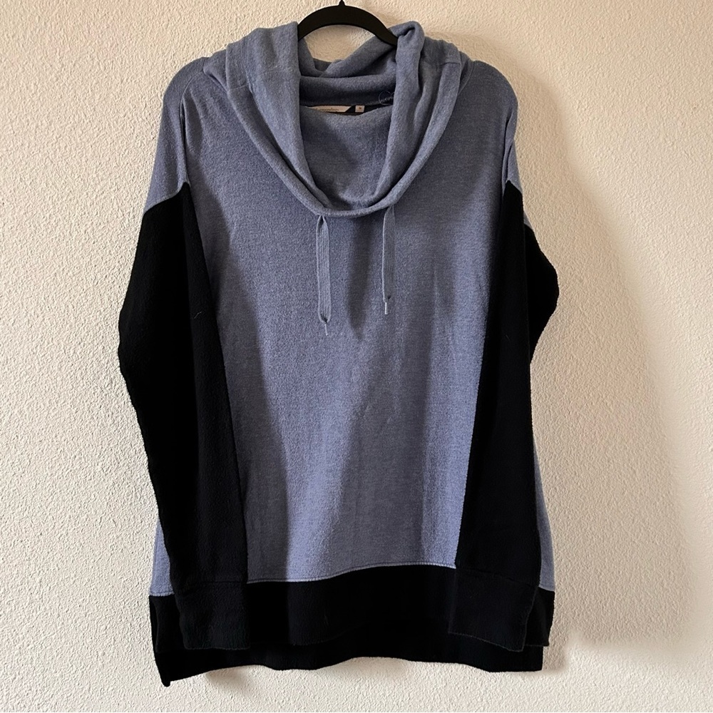 Soft Surroundings Cowl Neck Drop Shoulder Blue Black Women Sz Sweater Medium